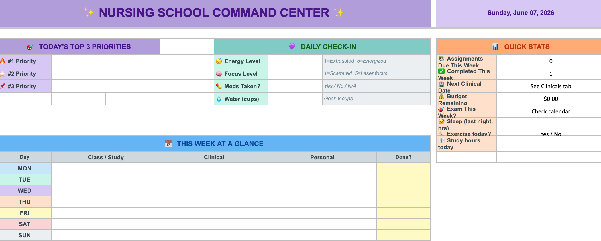 Nursing School ADHD Organizer